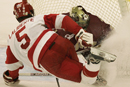 John Laliberte (SHA’06) scores the tying goal against Boston College in the first round of the Beanpot tournament on February 7. BU went on to defeat top-ranked BC, 2-1, avenging an overtime loss to the Eagles by the same score in last year’s final. The Terriers will go for their 26th Beanpot title on Monday, February 14, at 8 p.m. at the FleetCenter against Northeastern. The game will be televised on NESN and broadcast on WTTT-1150 AM. AP Photo/Elise Amendola