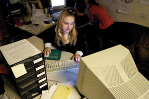 Jenna Pelletier (COM07), an editor at the Daily Free Press, won the Society of Professional Journalists second-place award for online feature reporting. Its nice to have something that youve worked really hard on get noticed as good work, she says. Photo by Phoebe Sexton