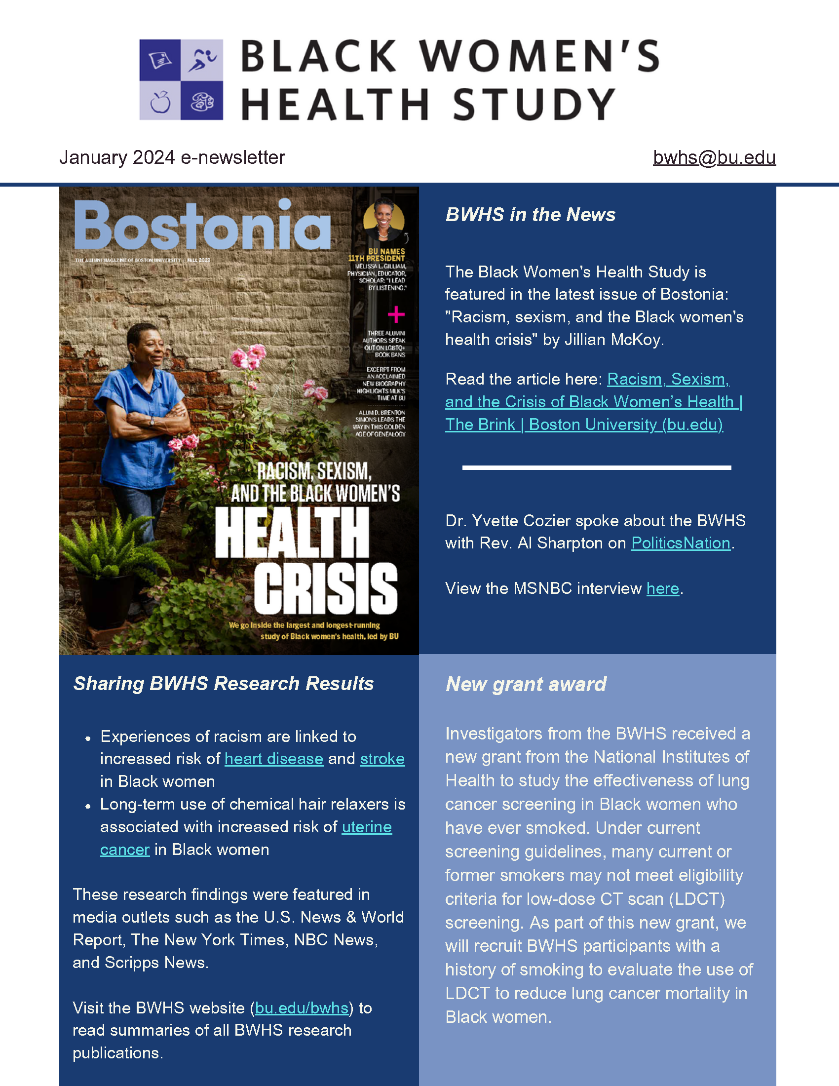 page 1 of the January 2024 e-newsletter