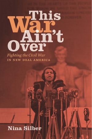 Book cover, with a woman speaking in front of the Lincoln Memorial