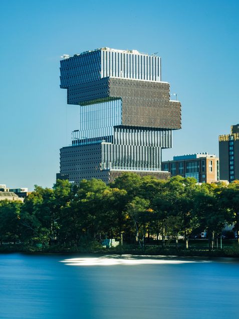 New Data Sciences building at Boston University from across the Charles River