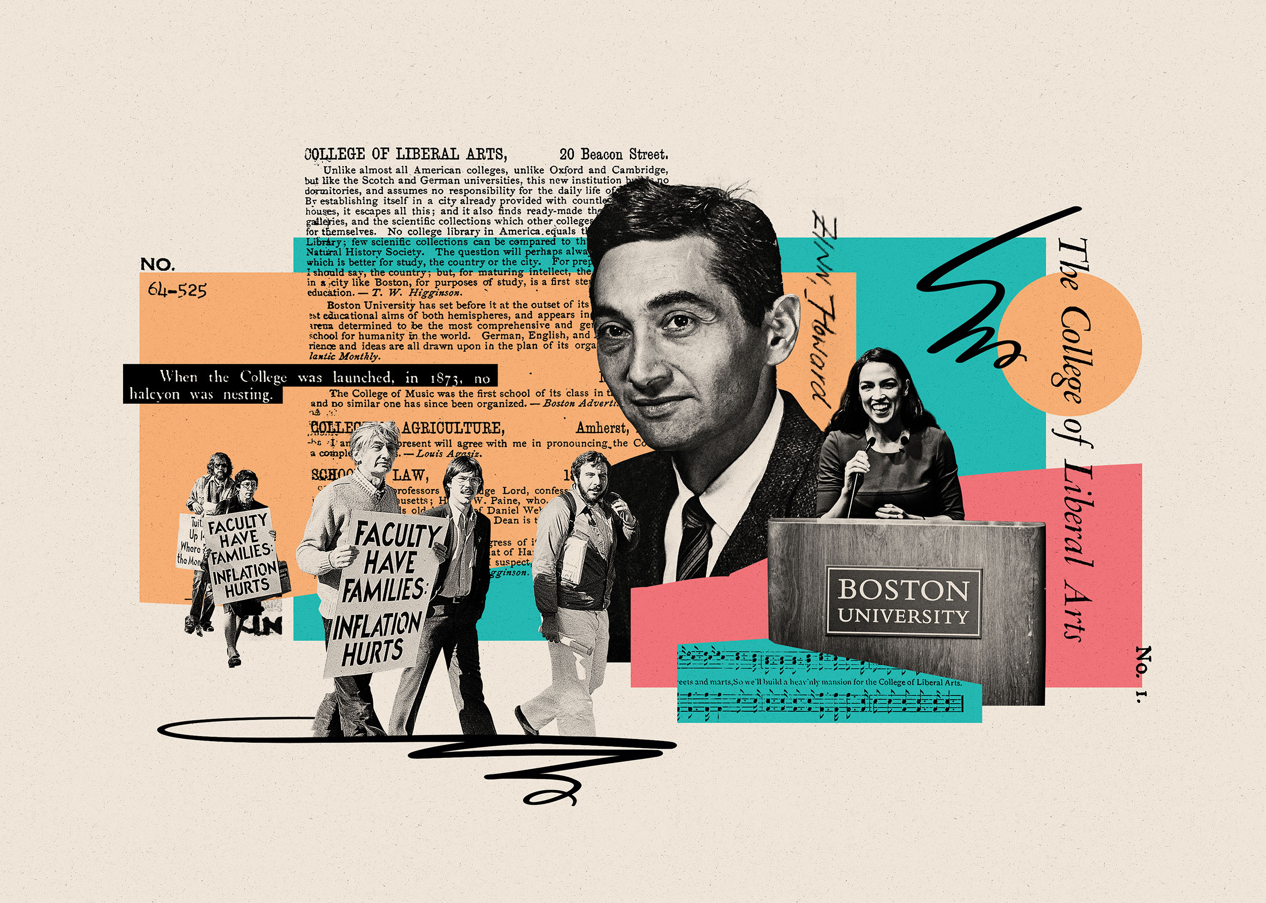 Composite image showing depictions of the College of Liberal Arts through the years