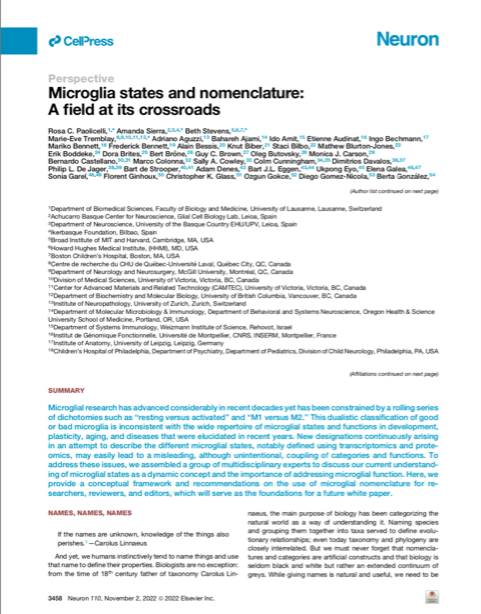 “Microglia States and Nomenclature: A Field at Its Crossroads.” | Arts ...