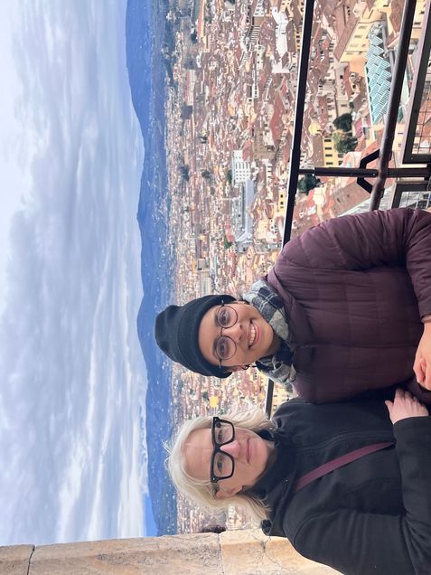 Netiva Sinha and Kyna Hamill at the top of the Duomo in Florence, January 2025.