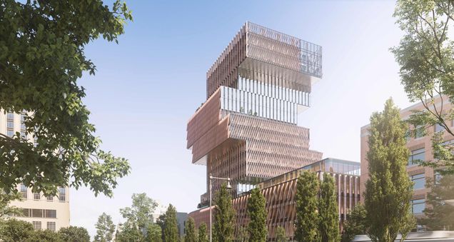 Architectural Rendering of the forthcoming Center for Computing & Data Sciences. Image by Norm Li for KMPD Architects.