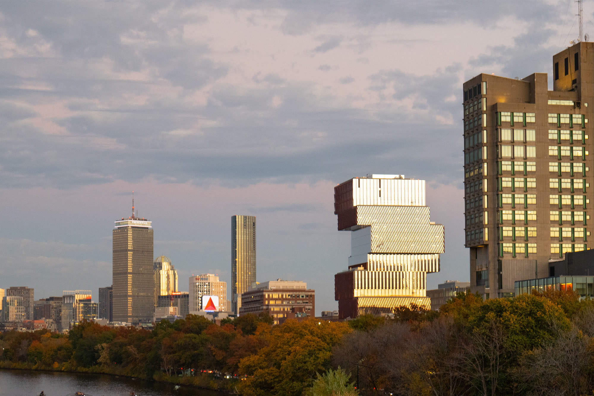 Photo of the BU Center for Computing & Data Sciences as a wide shot landscape view with surrounding Boston buildings