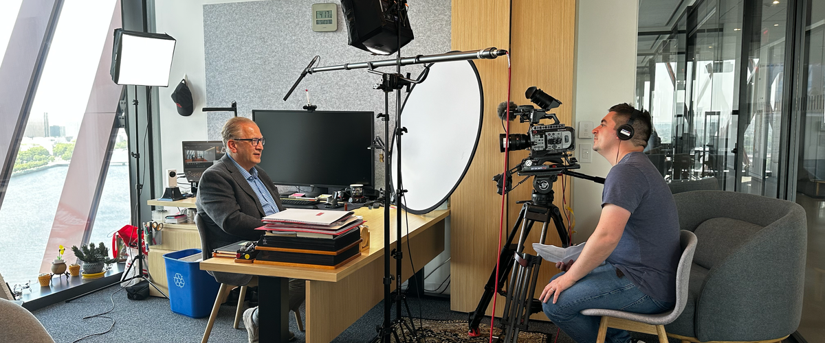 Photo of Azer Bestavros filming with the Smithsonian Channel