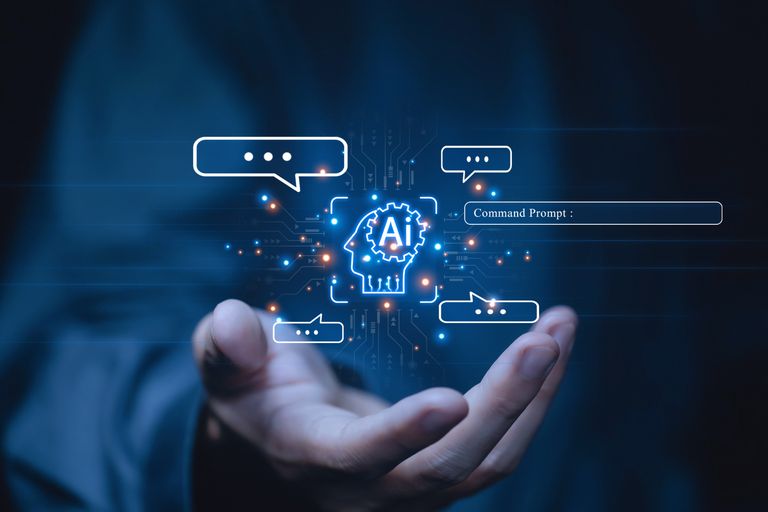 Digital image of a computer circuit with an overlay of a head with the word AI written over it
