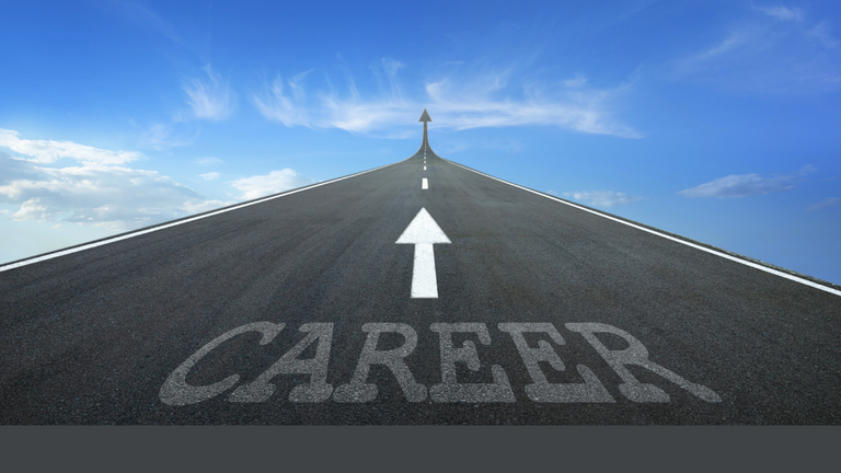 Image of a road, arrow and the word CAREER