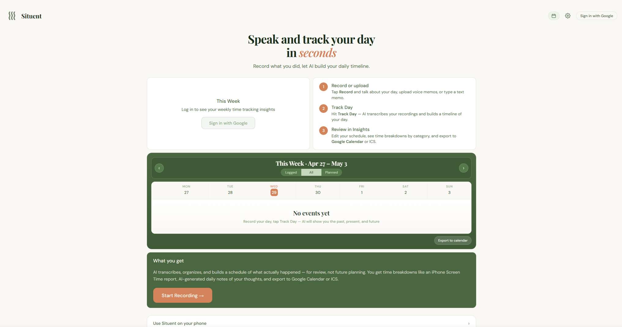 Screenshot of student project Situent