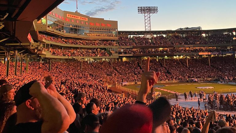 crowded stands at Fenway Park for a concert