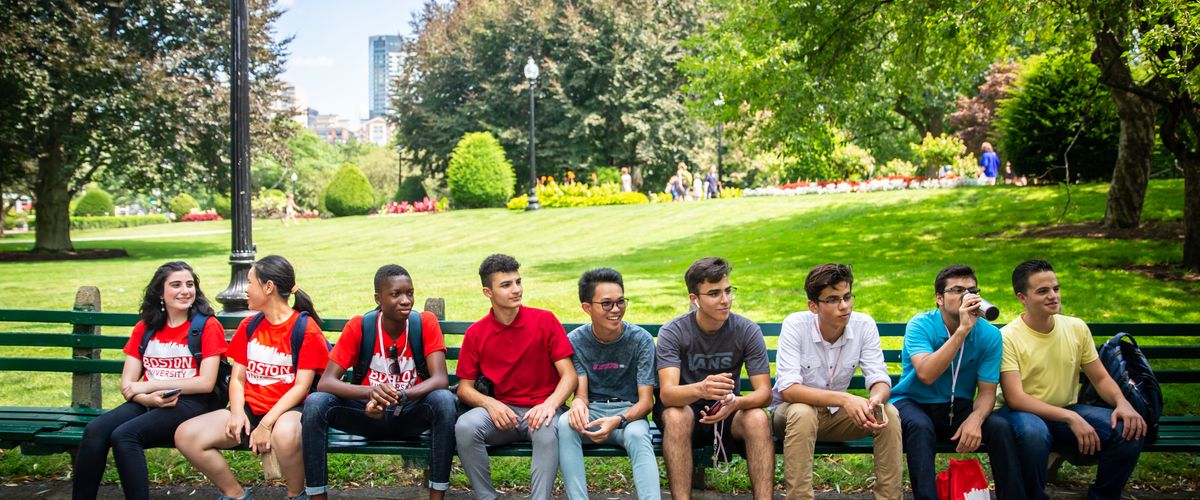 CELOP student on a bench in the Public Garden Boston