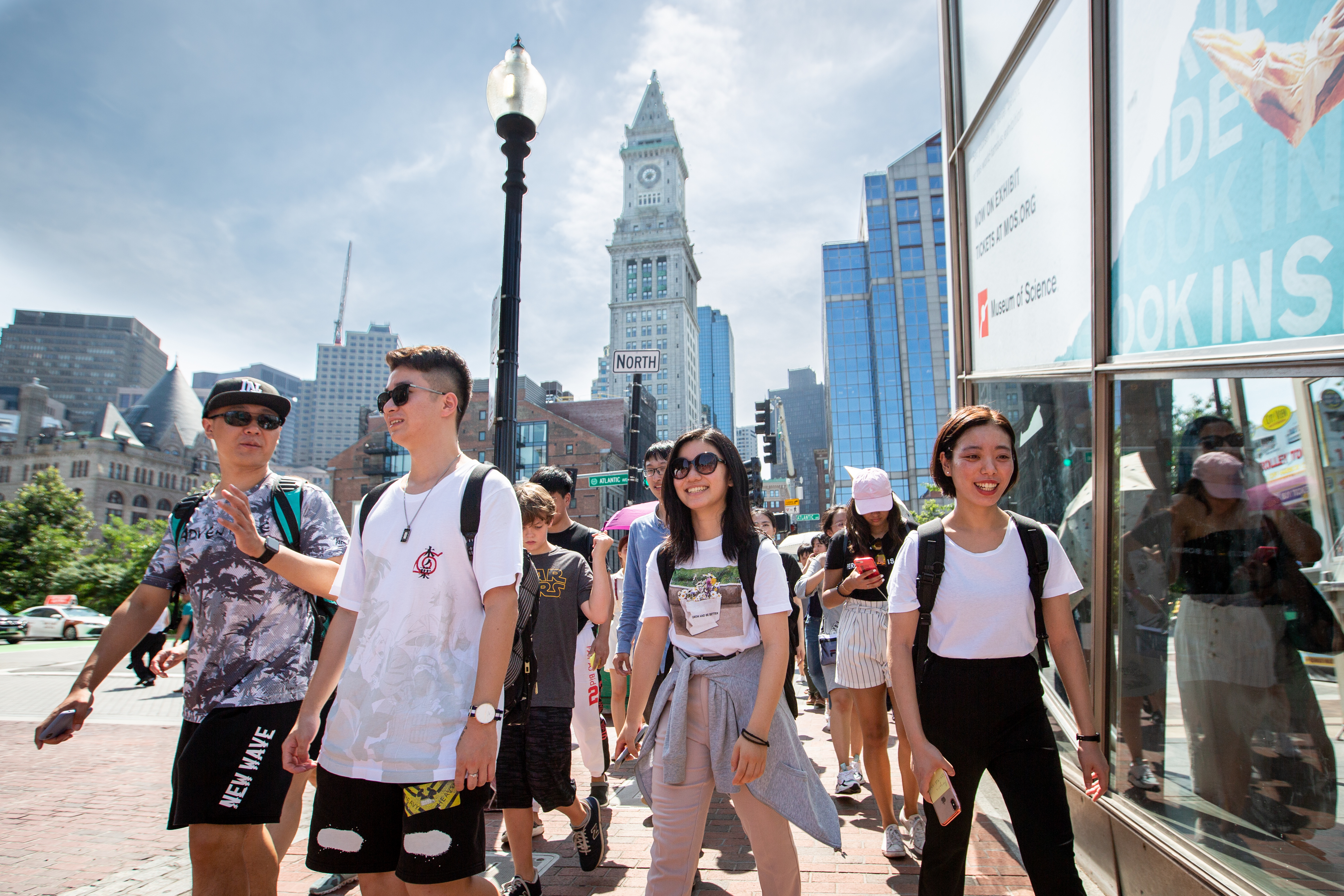 CELOP studetns walking towrds Boston Harbor off Atlantic Ave