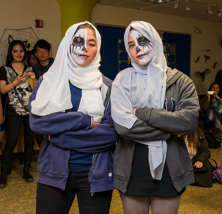 Two students dressed up for Halloween
