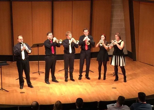 The players (left to right): Neal Andrews (MM 14/DMA 17), Matthew Allen (MM 18), John Johnson (BM 20), Peter Everson (BM 19), Kayleigh Neff (BM 19), and Janet Christensen (MM 17).