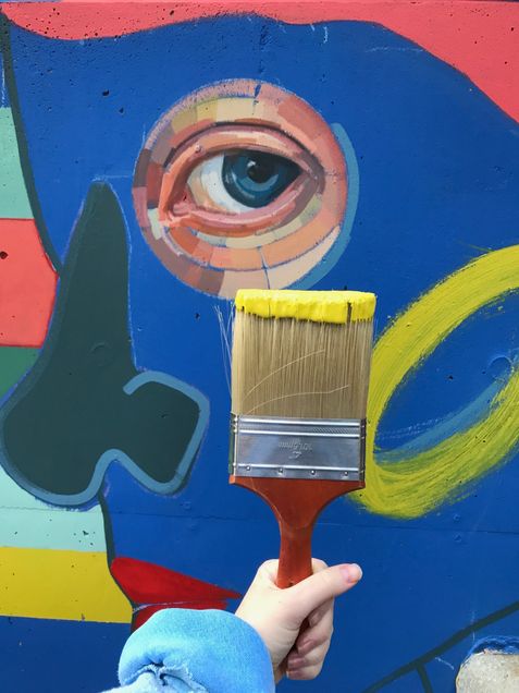 An eye on the mural.