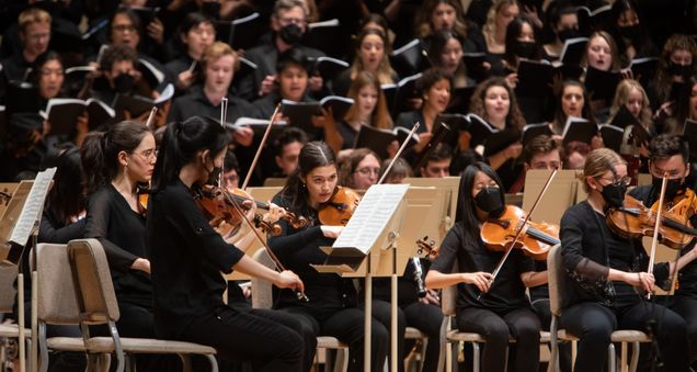Boston University music students performing at Symphony Hall, Boston