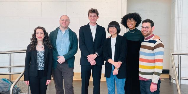 2022 Kahn Awards Recipients. [from left to right] Savannah Panah, Devon Russo, Gavin Fahey, Chen Peng, Mya Ison, Noah Putterman