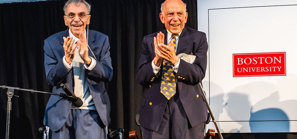 Edward Avedisian (left) and Aram V. Chobanian (Hon.’06) at the celebration announcing the Aram V. Chobanian & Edward Avedisian School of Medicine on September 29, 2022