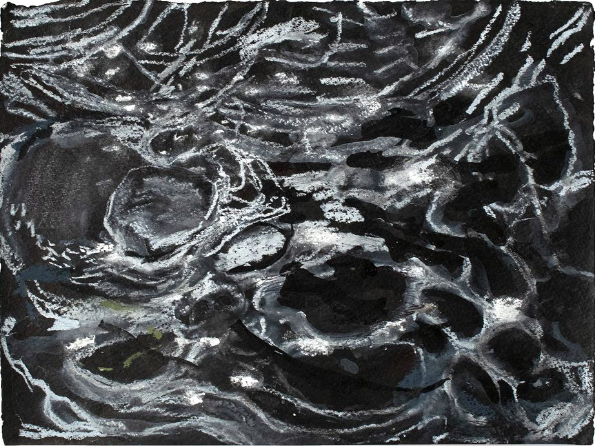 Painting: Here You Can’t Push the River, sumi ink, gouache, and chalk on paper, 2022