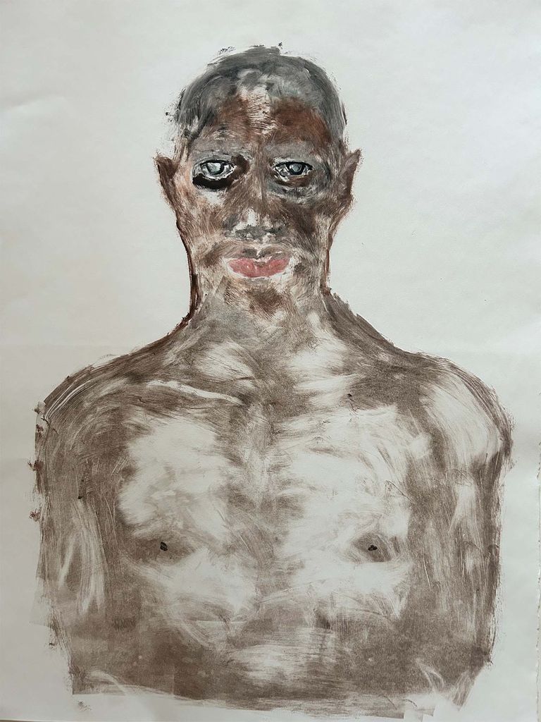 Monotype prints in Charles Suggs’ Body Stare series are on view at the School of Visual Art’s Hidden in the Layers exhibition.