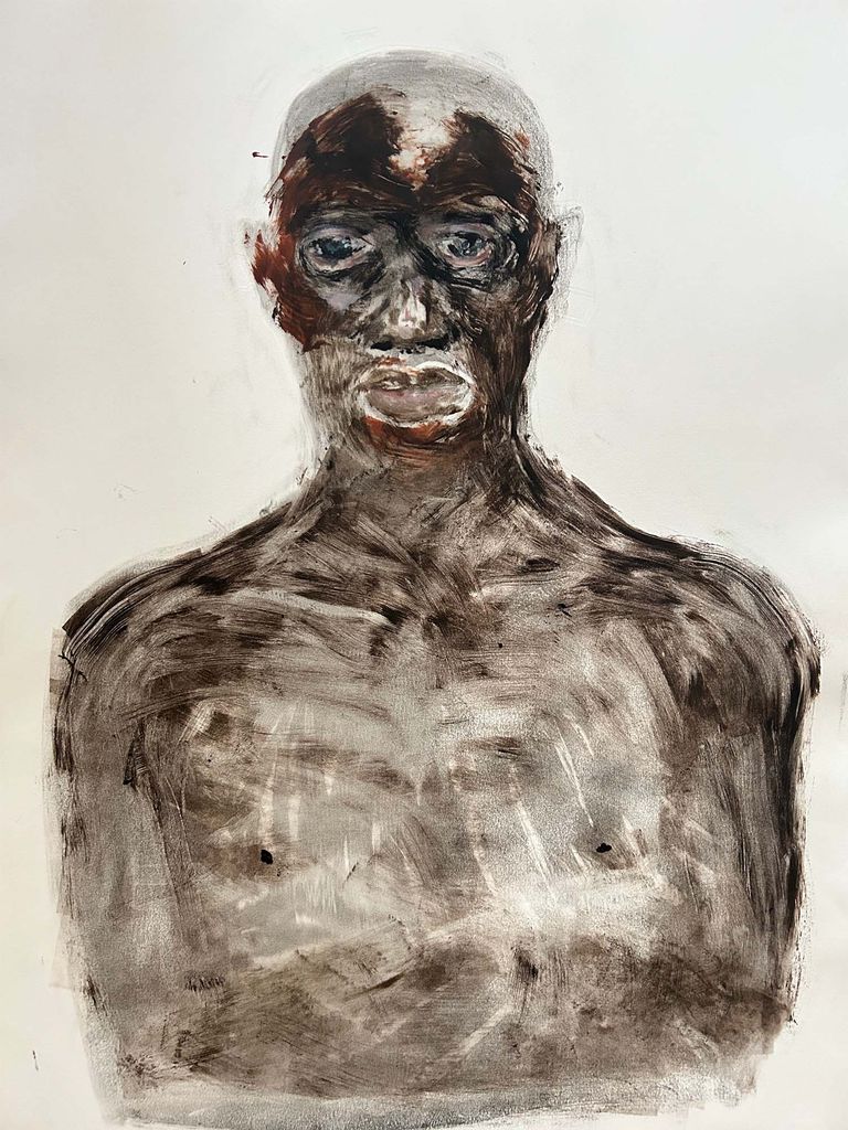 Monotype prints in Charles Suggs’ Body Stare series are on view at the School of Visual Art’s Hidden in the Layers exhibition.