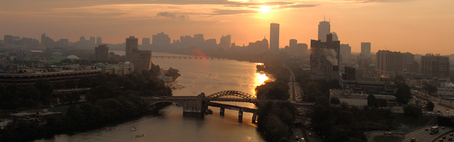 Overhead Sunset Charles River BU Bridge