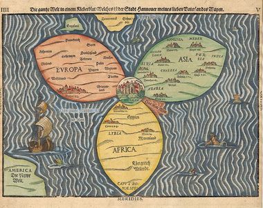 1581 Heinrich Bunting clover leaf world map