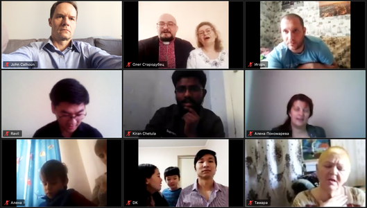 Zoom meeting of nine participants of worship service