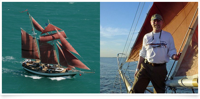 malone Bill Malone operates the Schooner <em>Jolly II Rover</em> out of Key West, FL. Malone stands aboard his schooner (right).