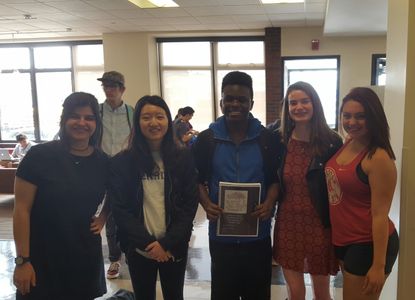CGS sophomores Julie Lawson, Angela Wang, Bradley Valcin, Amelia Rosenberg, and Victoria (Tori) Avella display their finished Capstone project.
