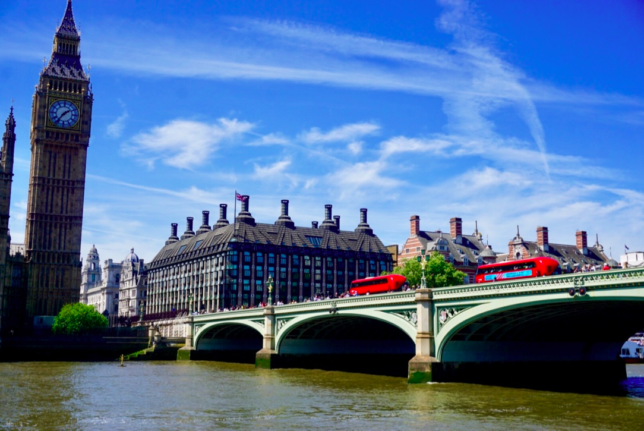 Westminster Bridge from the Thames. Photo by Phoebe Vatis.