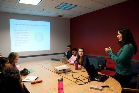 Acton-Boxborough Regional High School Crystallography visit Prof. Allen lectures on the basics of X-ray crystallography