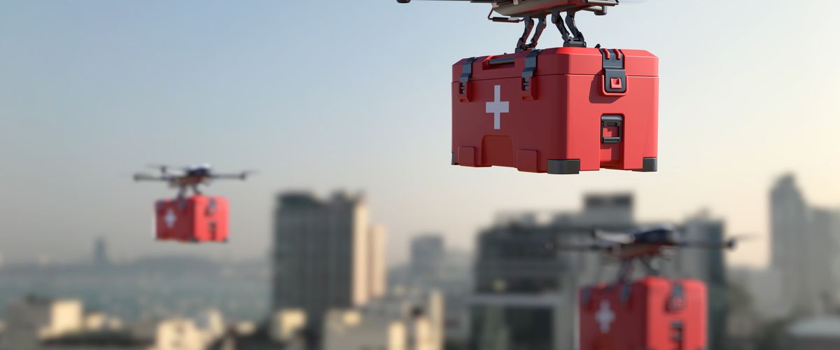 Drones are transporting first aid into the city