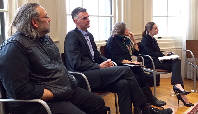 (L to R) Panelists Rami el Samahy, Matthew Littell, Renee Loth, and Sara Myerson discuss the ImagineBoston 2030 development process