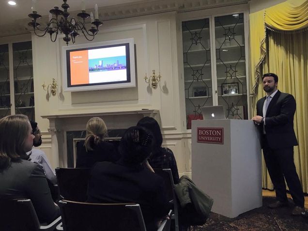 David Ciminelli (MET'17) facilitates the presentation discussion