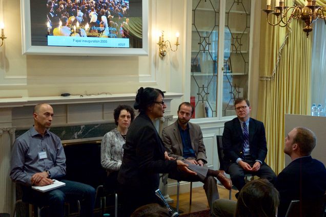 Dr. Madhu Dutta-Koehler introducing panelists, Dr. Joshua Hassol, Erica Mattison, Brian Swett, and Bradford Swing.