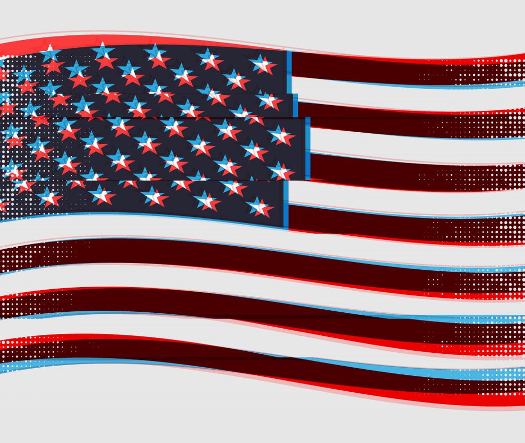American flag drawing with glitch effect.