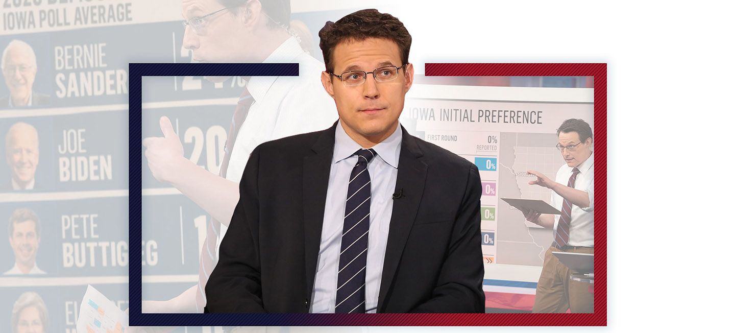 Composite photo illustration featuring Steve Kornacki in jacked and necktie.