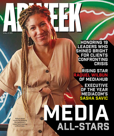 April 2021 cover of Adweek magazine featuring a smiling Raquel Wilbun.