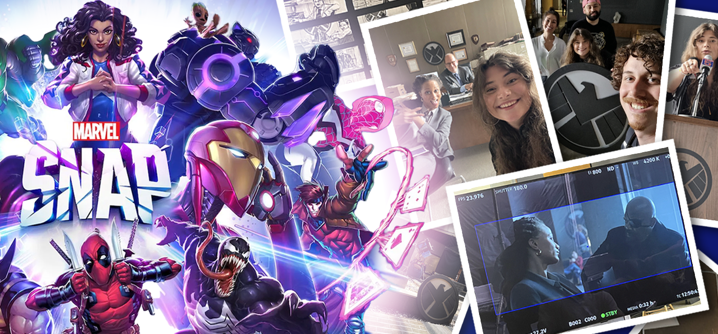 Collage of images featuring Marvel characters and COM alum Vanessa de Beaumont.
