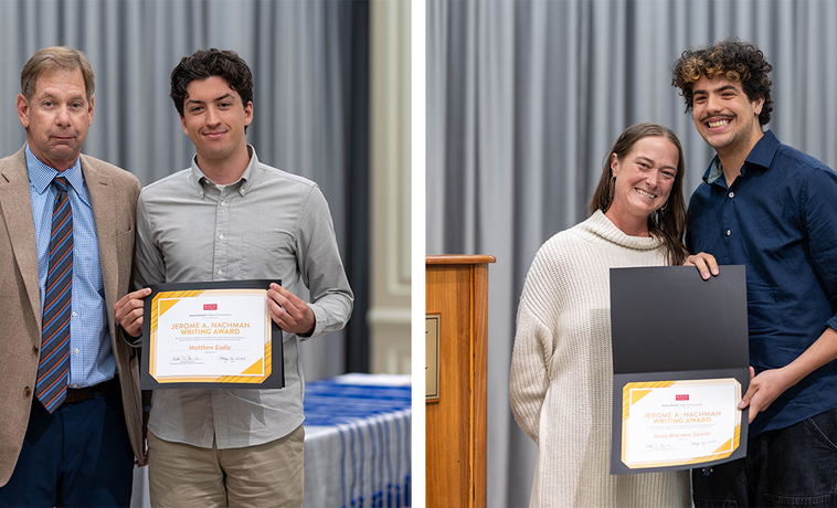 Nachman award winners pose with their certificates.