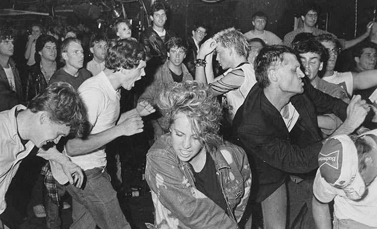 Young people dancing during a concert at the Rathskeller.
