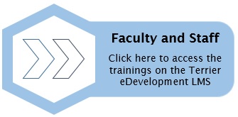 Large blue key with white arrows representing the section for faculty and staff to access the Terrier eDevelopment LMS 