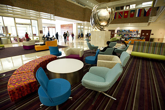 CONSTRUCT The SMG lobby now has a ticker display with a direct feed of stock market numbers. Photo by Vernon Doucette