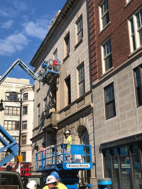 For 6/9/18 to 6/15/18: Deliveries – Subcontractors will receive deliveries all week between 7 a.m. and 6 p.m. on both Beacon Street and Bay State Road. On-site Construction Saturday Work – 6/9/18 – 7 am to 5 pm Clean up and load out Interior work - Myles Annex interior demo and load out Annex exterior façade work Myles – 7 am to 6 pm Demolition / Load Out Load out at Beacon Street and Bay State Road – Load out demolition debris from 1st floor to dumpsters with ongoing daily dumpster swaps Roof (Exterior) MEP insulation Site Myles Beacon Street - Continue sidewalk and underground demo Point Park & Bay State Road Continue installation of pavers and landscape Annex – 7 am to 6 pm Demolition / Load Out Load out Bay State Road and Raleigh Street with chute to dumpsters with ongoing daily dumpster swaps Roof Masonry restoration Roof terminations, flashings, and masonry Masonry Restoration Beacon Street & Raleigh Street - Continue with façade restoration