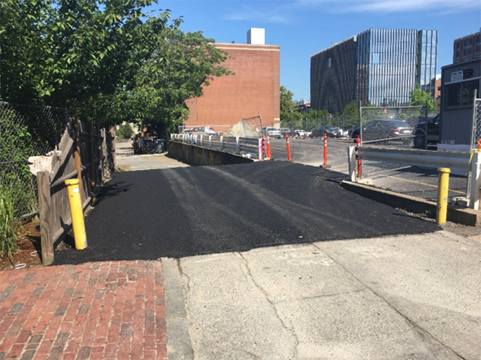View of construction access at the west end of the alleyway at Granby St.