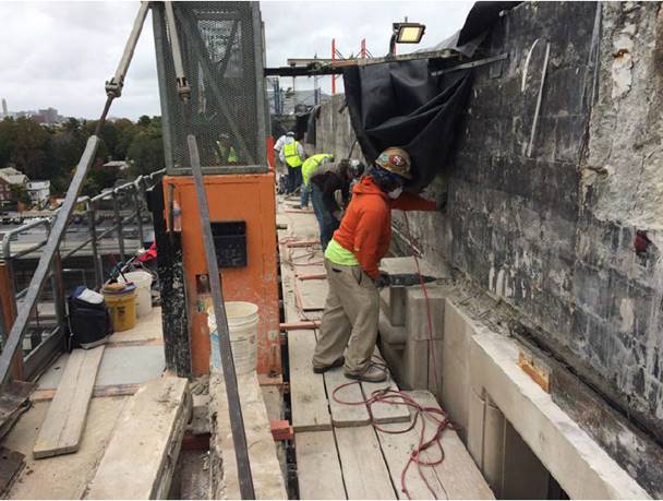 Work continues about the east elevation façade