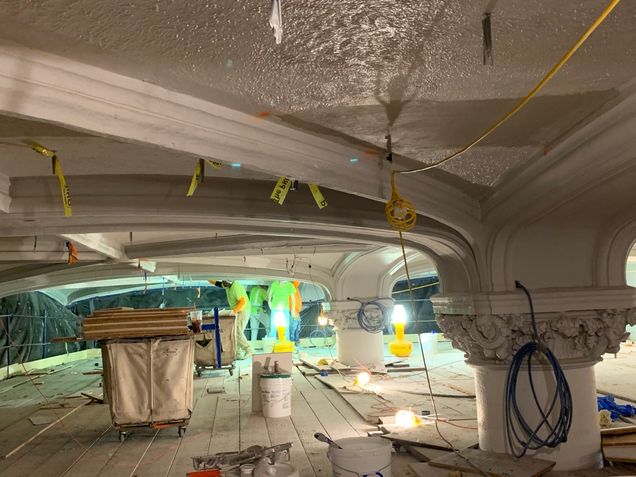 Plastering of the art gallery ceiling continues