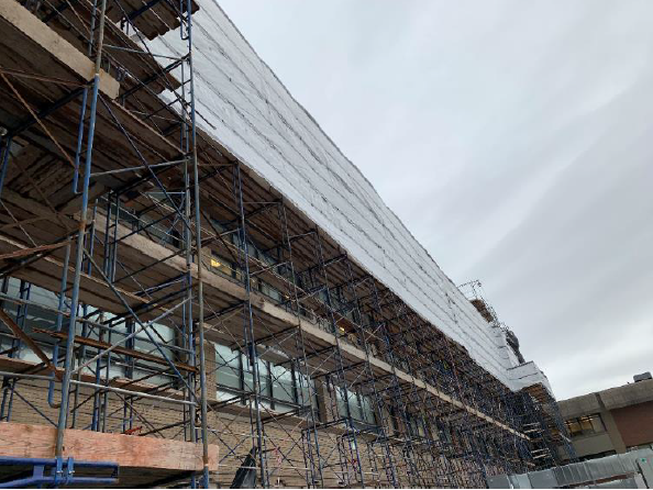 Winter protection at the north elevation is underway